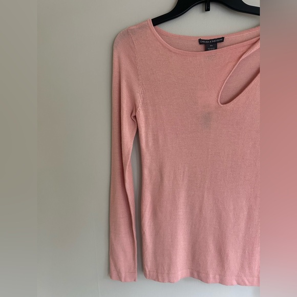 NWT CHELSEA & THEODORE Cashmere Blend Pink Asymmetrical Cutout Cozy Sweater | XS - Picture 5 of 14